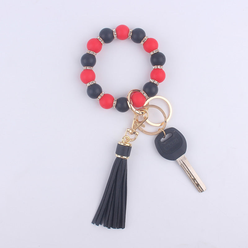 Wholesale Silicone Beaded Tassel Wrist Keychain